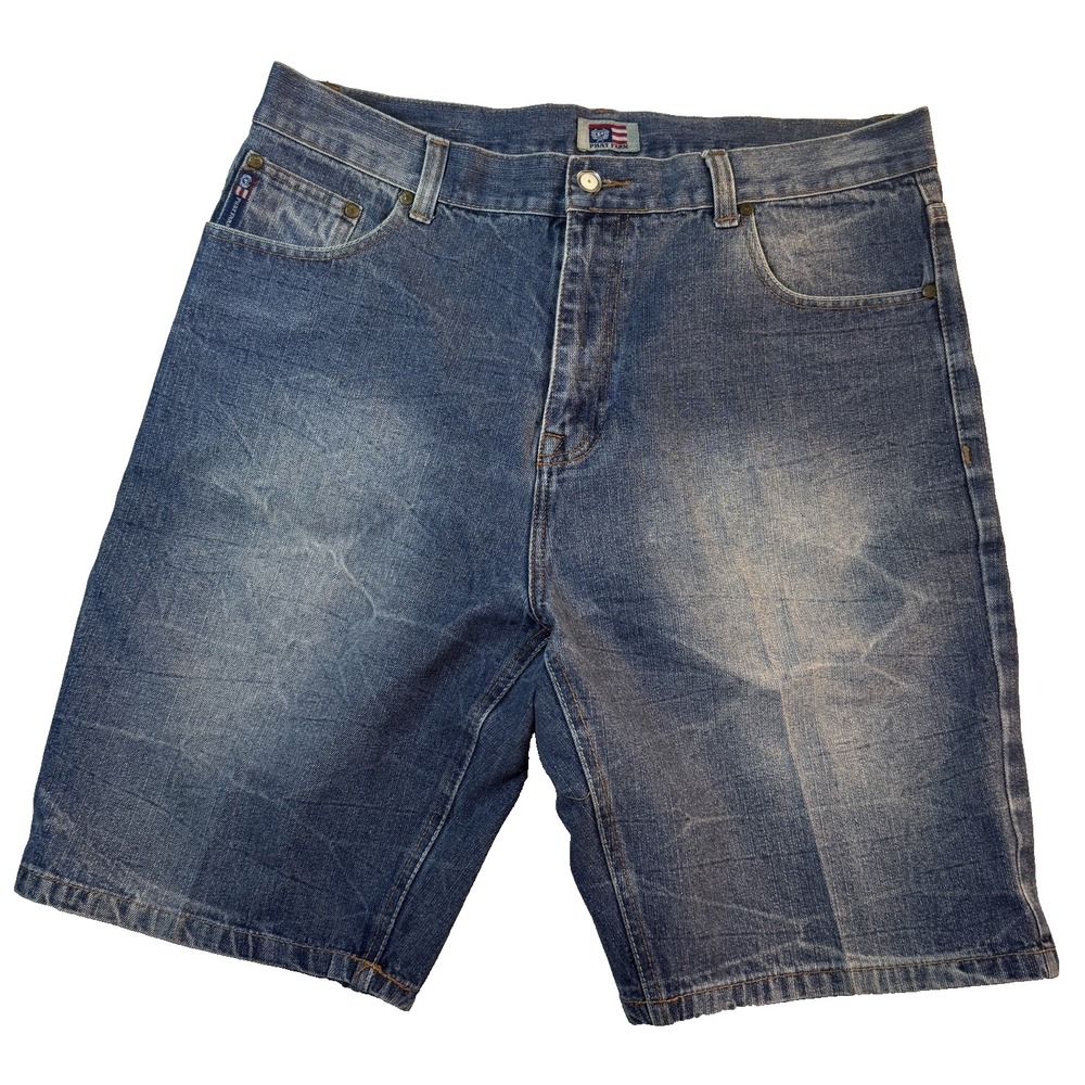 Vintage Y2K Phat Farm Denim Jorts Mens 38 Baggy Hip Hop Shorts Faded Skater
